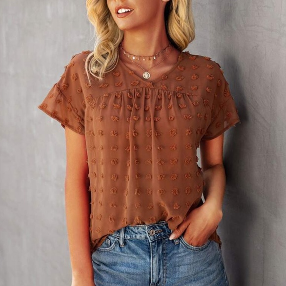 boho vneck swiss dot short sleeve top BABY blue - Picture 3 of 11